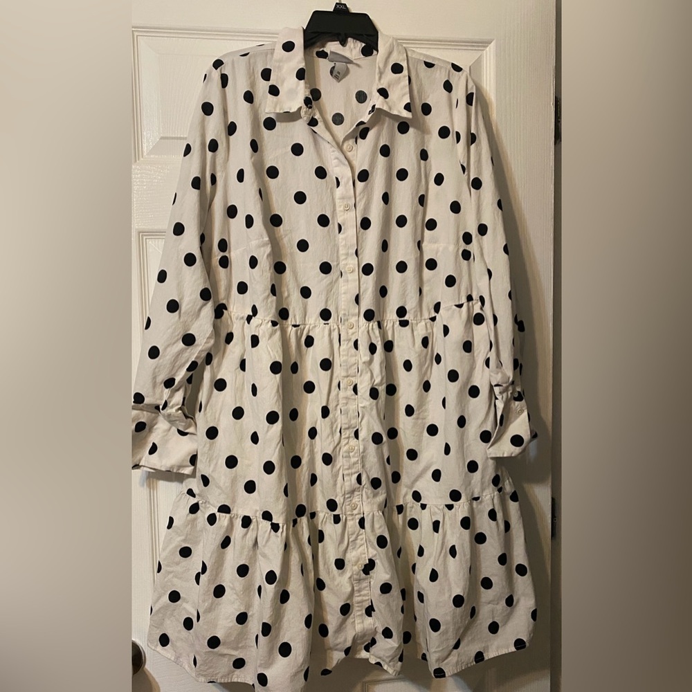 Ava & Viv Women's Polka Dots Long Sleeve Button-Front Mini Shirtdress,.